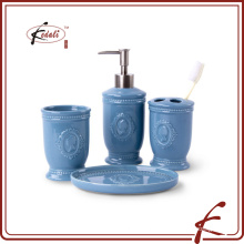 blue color ceramic embossed design bathroom accessories